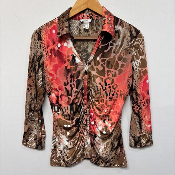 Vintage Cache Women Blouse Top Shirt Size Medium Y2K Ruched Animal Print C065 12 - Picture 16 of 16
